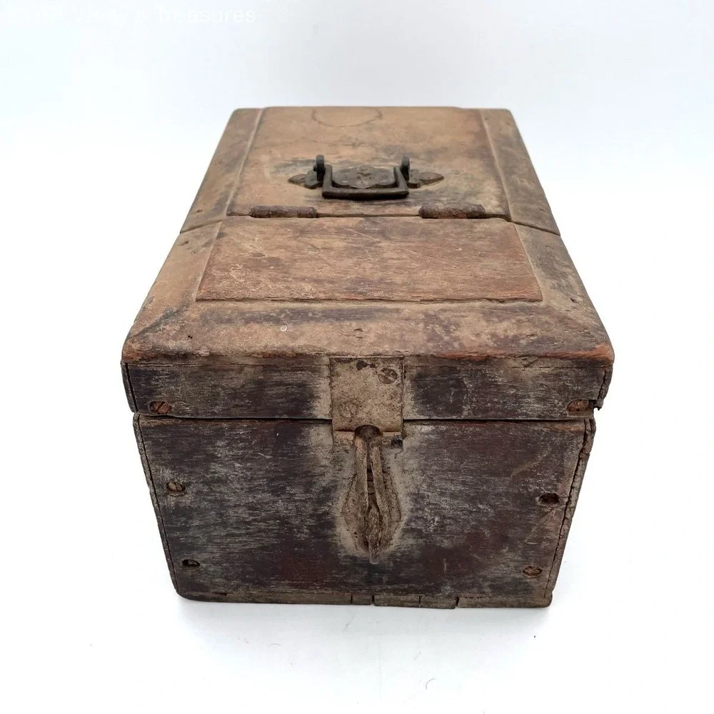Antique Primitive Handmade Wooden Box Divided Storage Chest 19th Century